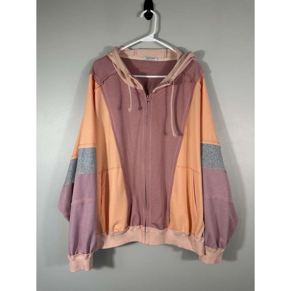 Double Take Hoodie Womens Large Colorblock Oversized Full Zip Colorful